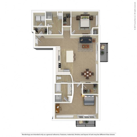 Floor plan for 2 beds, 2 baths, 1417 sqft