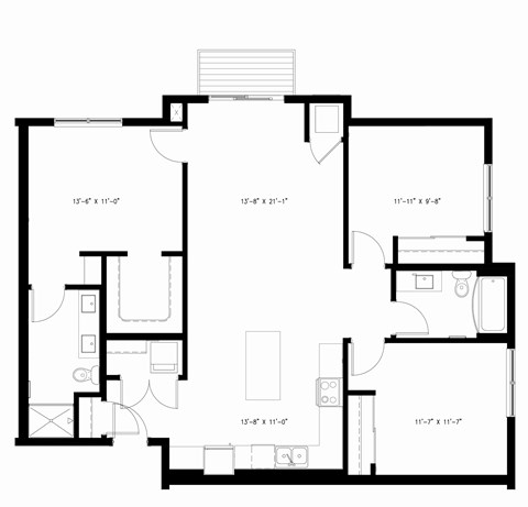 Floor plan for 3 beds, 2 baths, 1333 sqft
