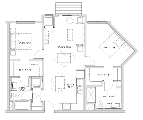 Floor plan for 2 beds, 2 baths, 1072 sqft