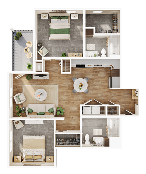 Floor plan for 2 beds, 2 baths, 1100 sqft
