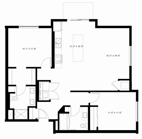 Floor plan for 2 beds, 2 baths, 1199 sqft