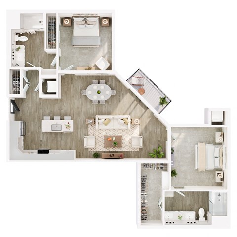 Floor plan for 2 beds, 2 baths, 1235 sqft