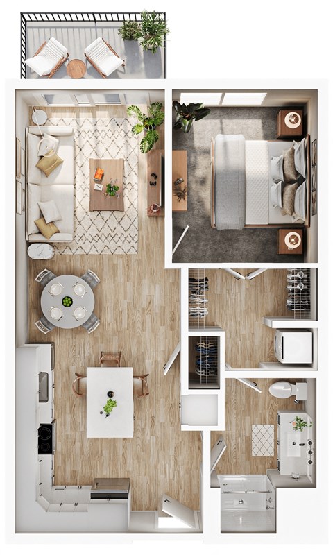 Floor plan for 1 bed, 1 bath, 720 sqft