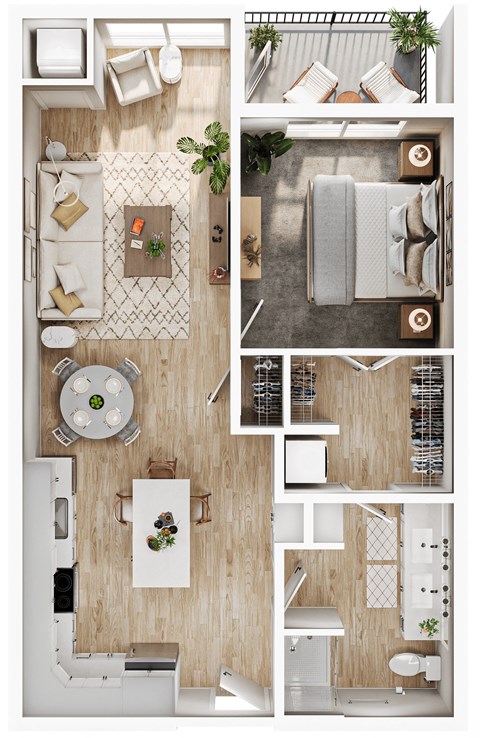 Floor plan for 1 bed, 1 bath, 807 sqft