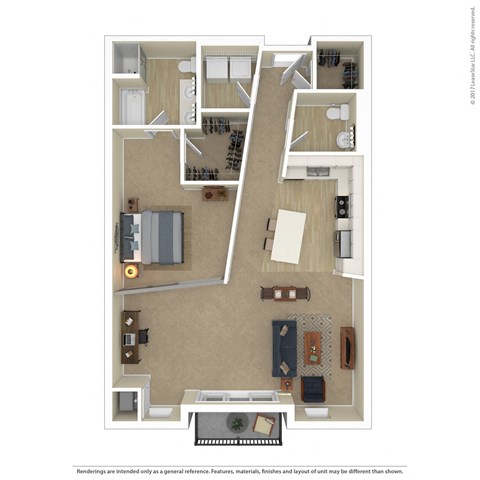 Floor plan for 1 bed, 1 bath, 1139 sqft