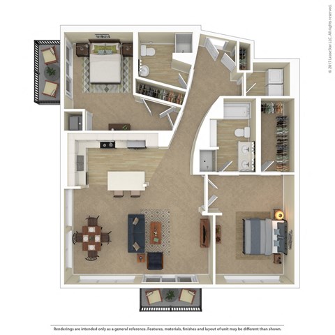 Floor plan for 2 beds, 2 baths, 1407 sqft