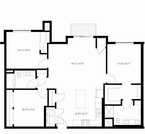 Floor plan for 3 beds, 2 baths, 1325 sqft
