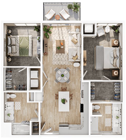 Floor plan for 2 beds, 2 baths, 1112 sqft