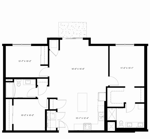 Floor plan for 3 beds, 2 baths, 1321 sqft