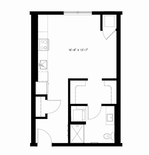 Floor plan for studio, 1 bath, 516 sqft