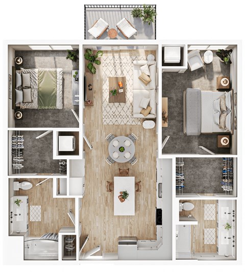Floor plan for 2 beds, 2 baths, 1112 sqft