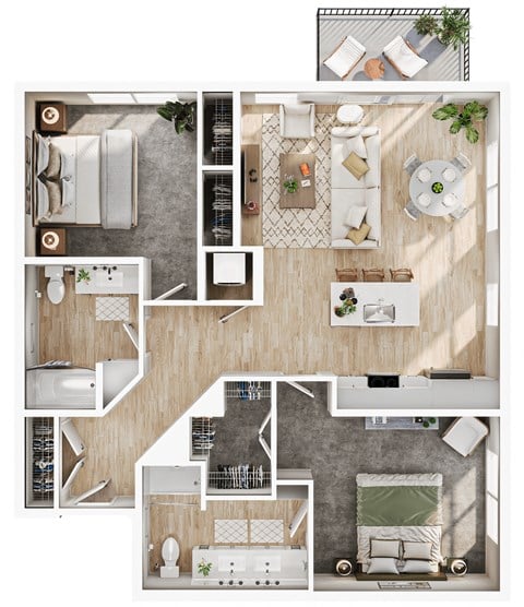 Floor plan for 2 beds, 2 baths, 1165 sqft
