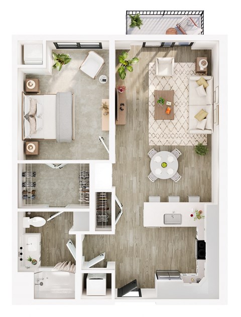 Floor plan for 1 bed, 1 bath, 827 sqft
