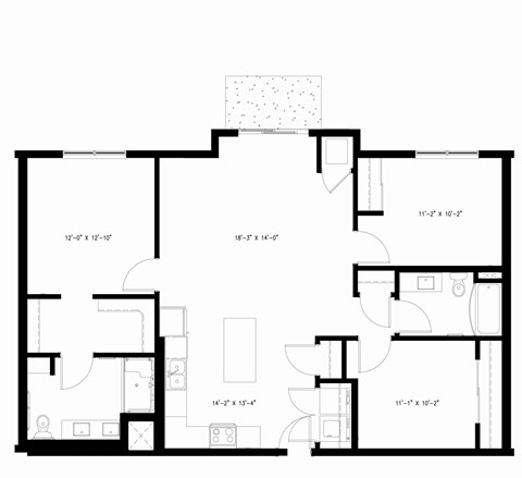 Floor plan for 3 beds, 2 baths, 1331 sqft