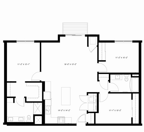 Floor plan for 3 beds, 2 baths, 1331 sqft