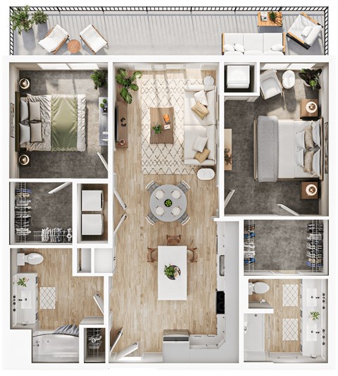 Floor plan for 2 beds, 2 baths, 1112 sqft