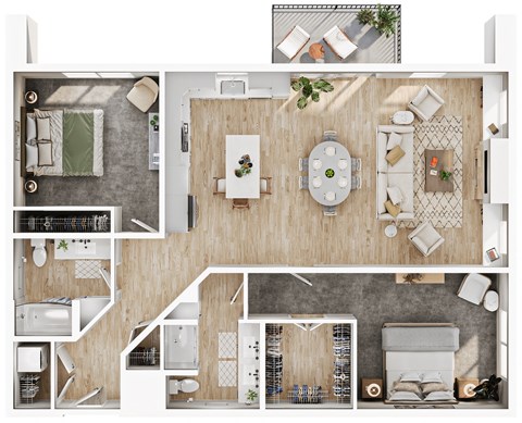 Floor plan for 2 beds, 2 baths, 1429 sqft
