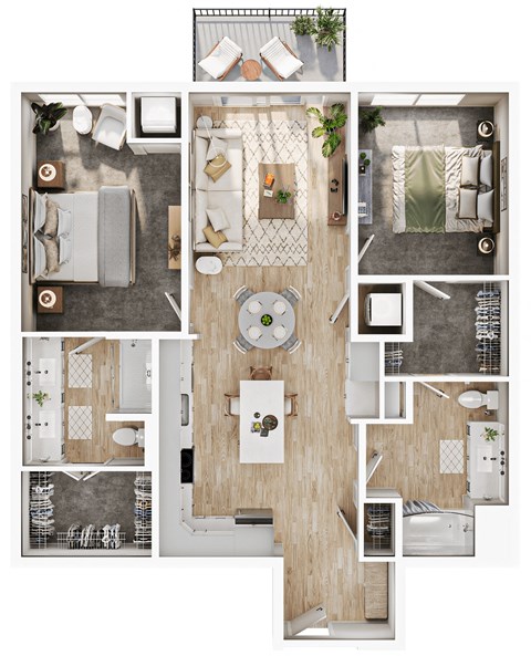 Floor plan for 2 beds, 2 baths, 1163 sqft