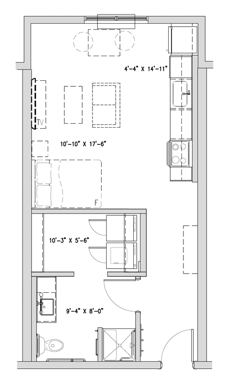 Floor plan for studio, 1 bath, 549 sqft