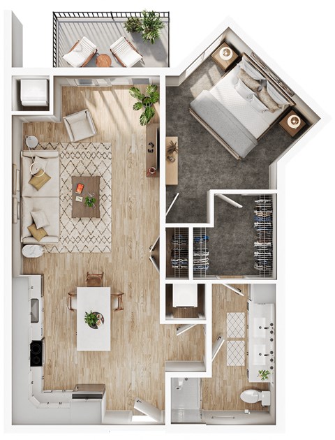 Floor plan for 1 bed, 1 bath, 826 sqft