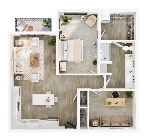 Floor plan for 2 beds, 1 bath, 1030 sqft
