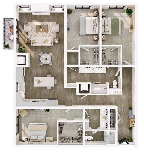 Floor plan for 3 beds, 2 baths, 1672 sqft