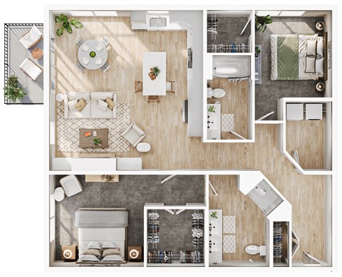 Floor plan for 2 beds, 2 baths, 1320 sqft