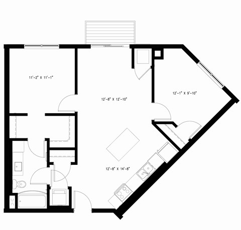Floor plan for 2 beds, 1 bath, 867 sqft