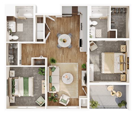 Floor plan for 2 beds, 2 baths, 1024 sqft