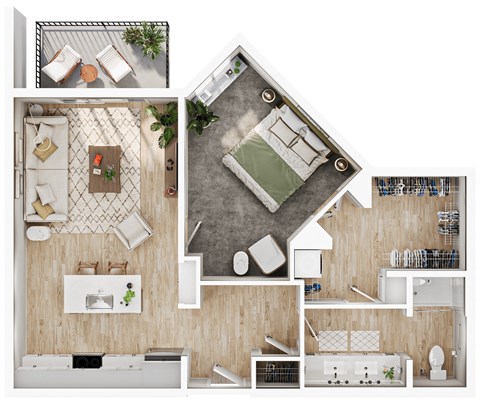 Floor plan for 1 bed, 1 bath, 839 sqft