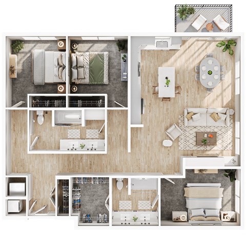 Floor plan for 3 beds, 2 baths, 1613 sqft