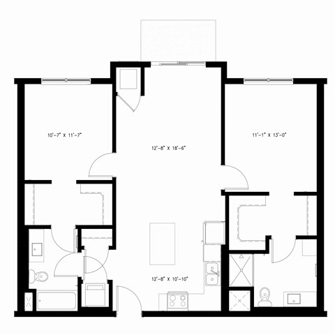 Floor plan for 2 beds, 2 baths, 1060 sqft