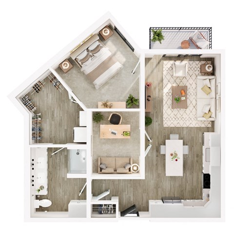 Floor plan for 1 bed, 1 bath, 874 sqft