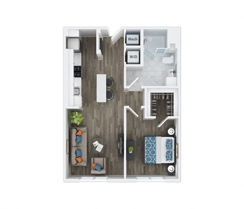 Floor plan for 1 bed, 1 bath, 756 sqft
