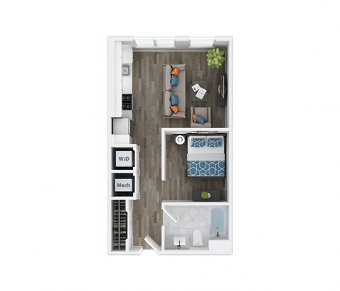 Floor plan for 1 bed, 1 bath, 572 sqft