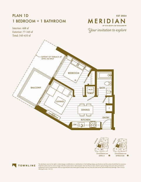 Floor plan for 1 bed, 1 bath, 468 sqft