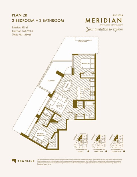 Floor plan for 2 beds, 2 baths, 831 sqft