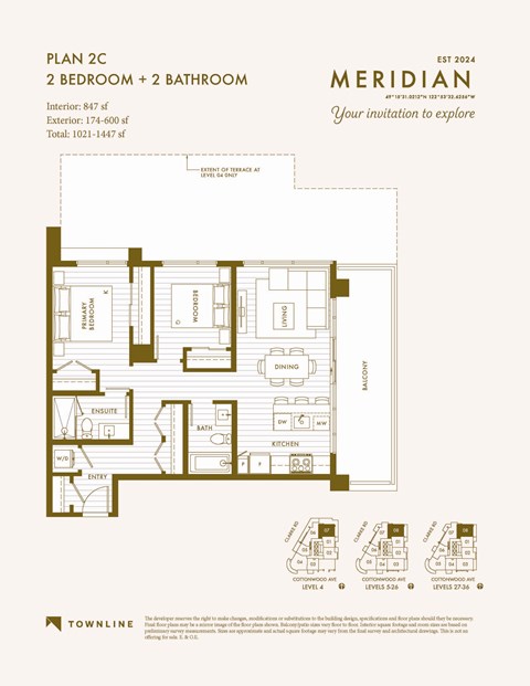 Floor plan for 2 beds, 2 baths, 847 sqft