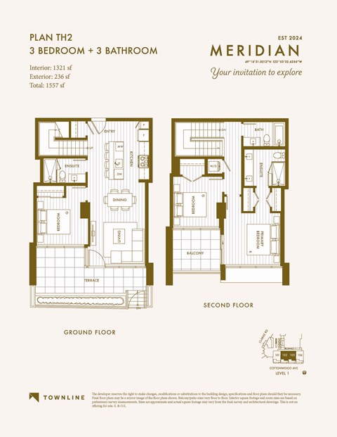 Floor plan for 3 beds, 3 baths, 1321 sqft