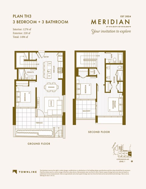 Floor plan for 3 beds, 3 baths, 1276 sqft