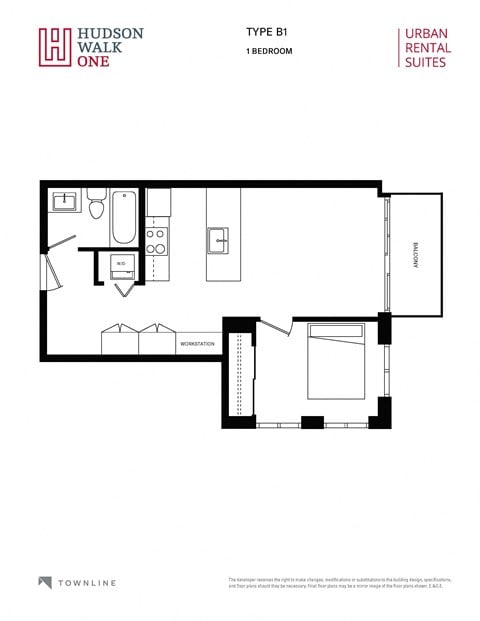 Floor plan for 1 bed, 1 bath, 560 sqft