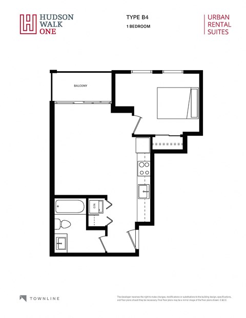 Floor plan for 1 bed, 1 bath, 517 sqft