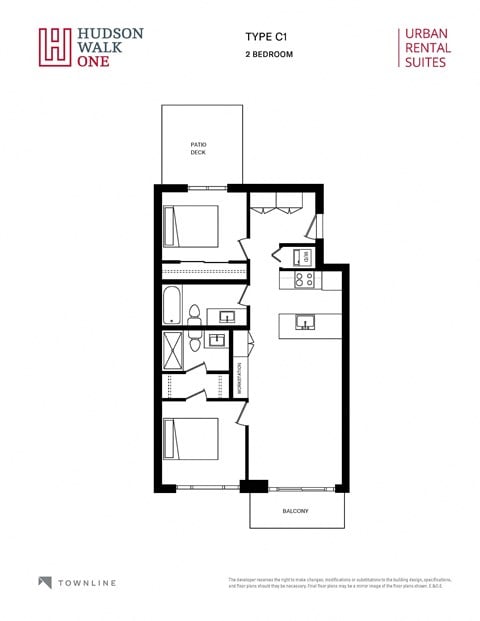Floor plan for 2 beds, 2 baths, 872 sqft