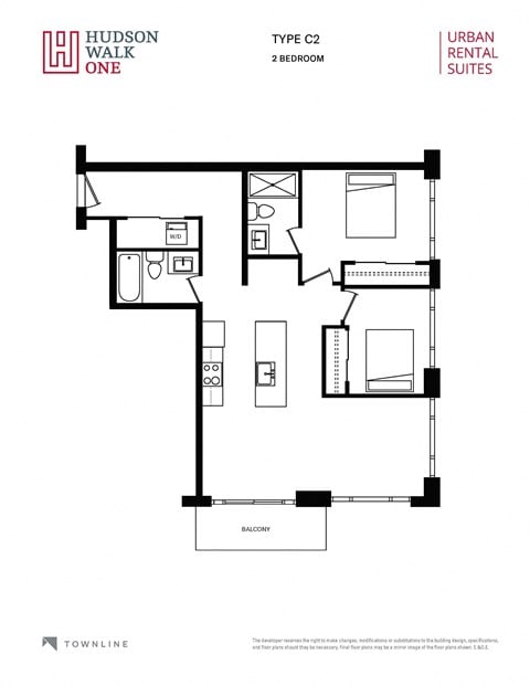 Floor plan for 2 beds, 2 baths, 926 sqft