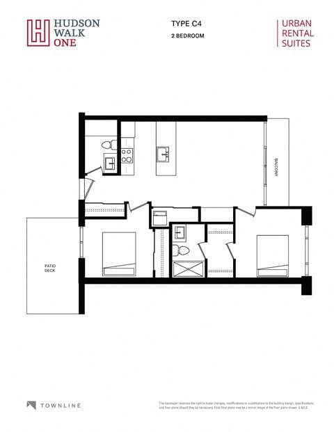 Floor plan for 2 beds, 2 baths