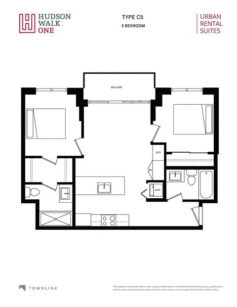 Floor plan for 2 beds, 2 baths, 721 sqft