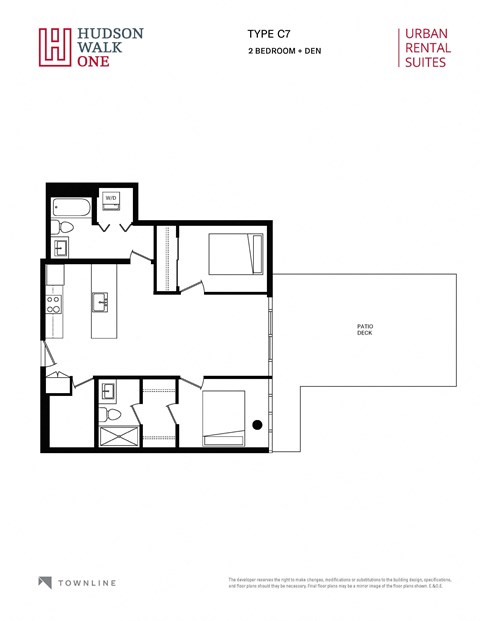 Floor plan for 2 beds, 2 baths