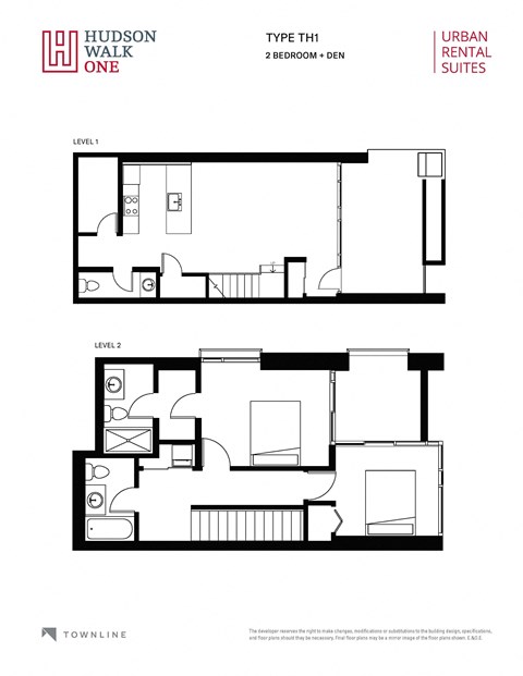 Floor plan for 2 beds, 2.5 baths