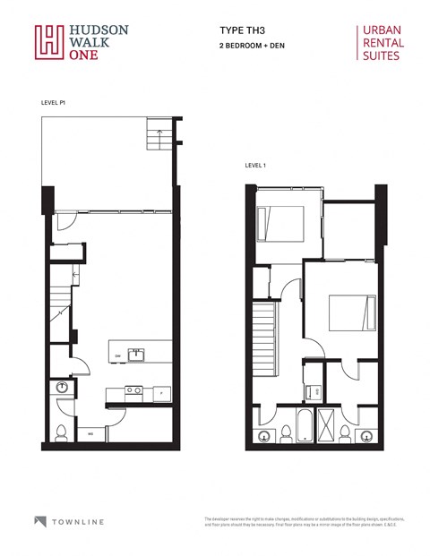 Floor plan for 2 beds, 2.5 baths, 1249 sqft