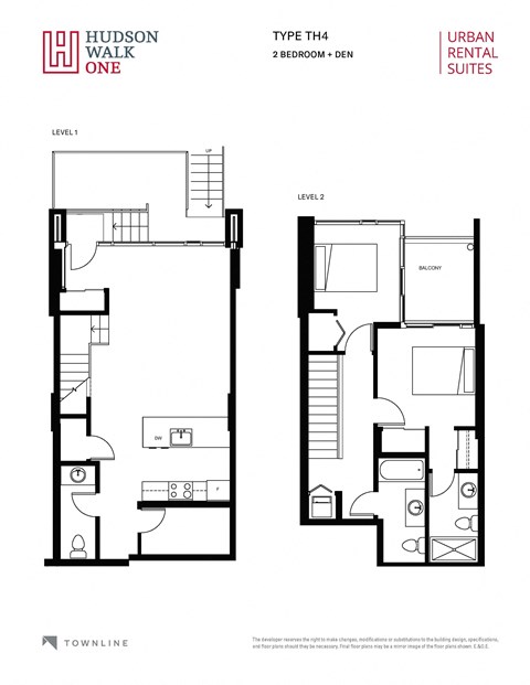 Floor plan for 2 beds, 2.5 baths, 1184 sqft